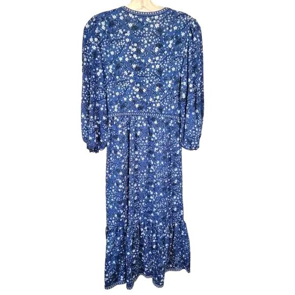 Max Studio Faux Wrap Blue Floral Midi Boho Dress Size Small EUC - Picture 3 of 5